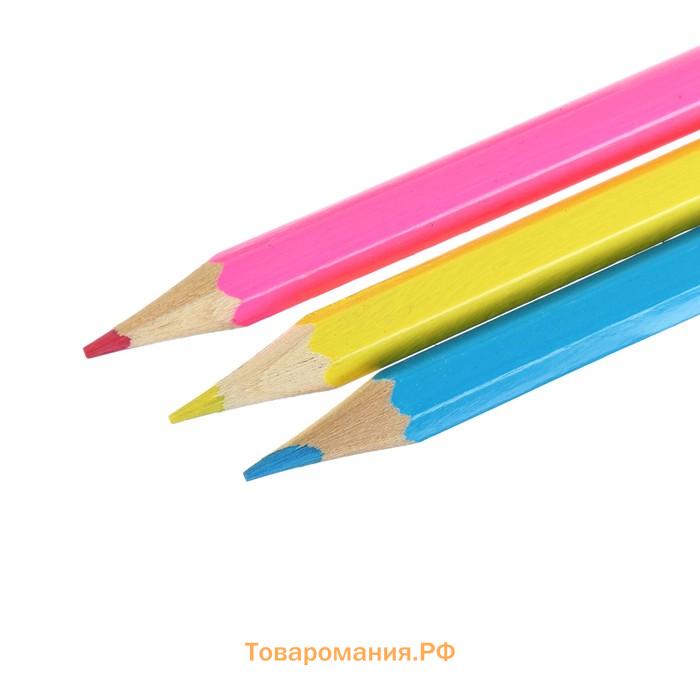Карандаши цветные 6 цветов, корпус деревянный, треугольный, в картонной коробке