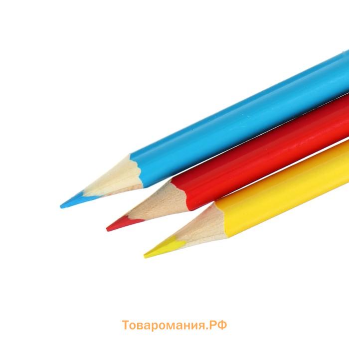 Карандаши цветные 6 цветов, корпус деревянный, треугольный, в картонной коробке