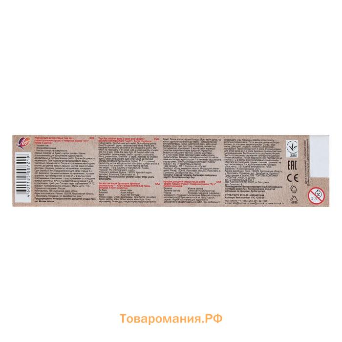 Гуашь 6 цветов × 15 мл ZOO, блок-тара