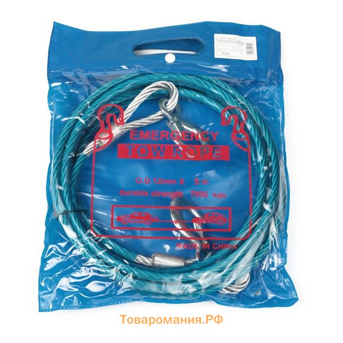 Трос буксировочный TORSO, металлический в ПВХ оплётке, 4 м, 7 тонн, 2 крюка