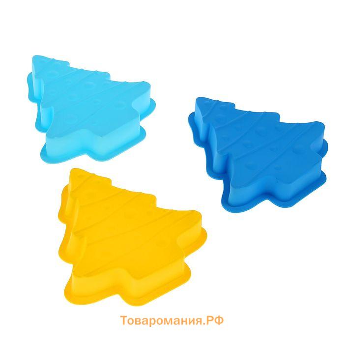 Форма для выпечки новогодняя  «Ёлочка с гирляндой», силикон, 27×25 см, зелёная
