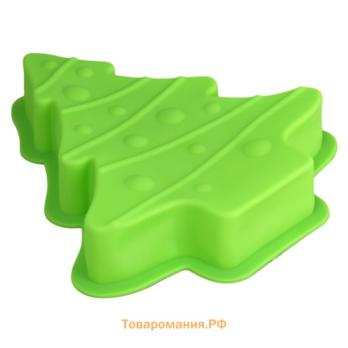 Форма для выпечки новогодняя  «Ёлочка с гирляндой», силикон, 27×25 см, зелёная