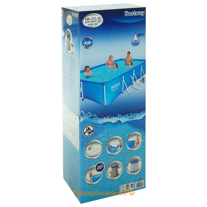 Бассейн каркасный Bestway Steel Pro 56424, 400×211×81 см, фильтр-насос, прямоугольный