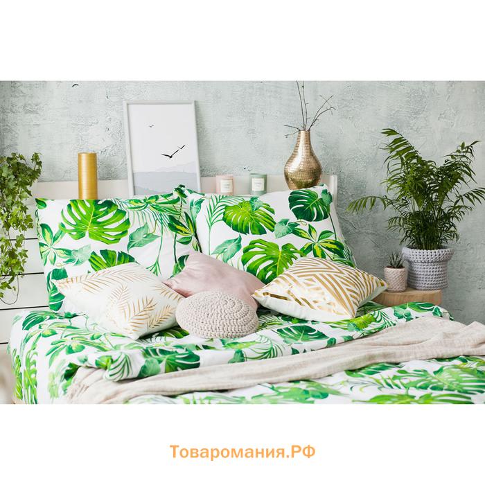 Постельное бельё "" дуэт Монстера, размер 143х215 см - 2 шт., 220х240 см, 70х70 см - 2 шт