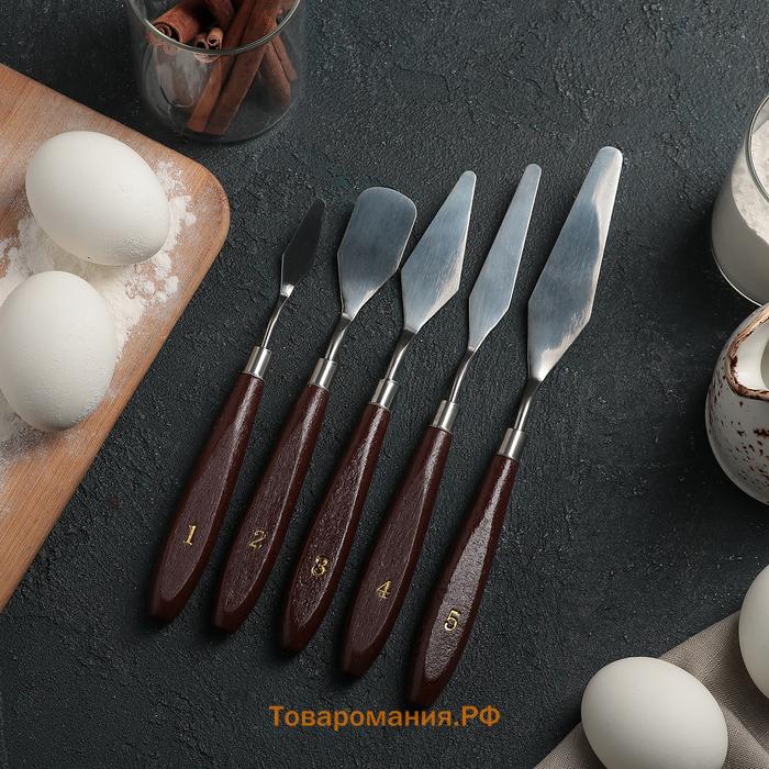 Лопатки - мастихины кондитерские , 22×2×1.5 см, набор 5 шт., нержавеющая сталь, коричневые