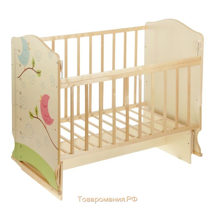 Кровать детская Морозко, колесо-качалка с маятником, Птички с ростомером, цвет клён/береза