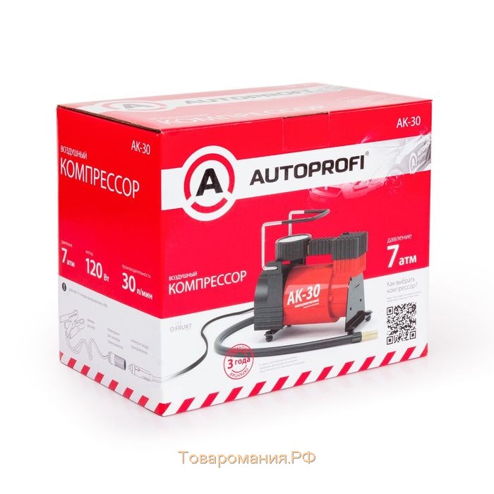 Компрессор автомобильный AUTOPROFI AK-30, металлический, 12V, 120W, производительность 30 л/мин, сумка