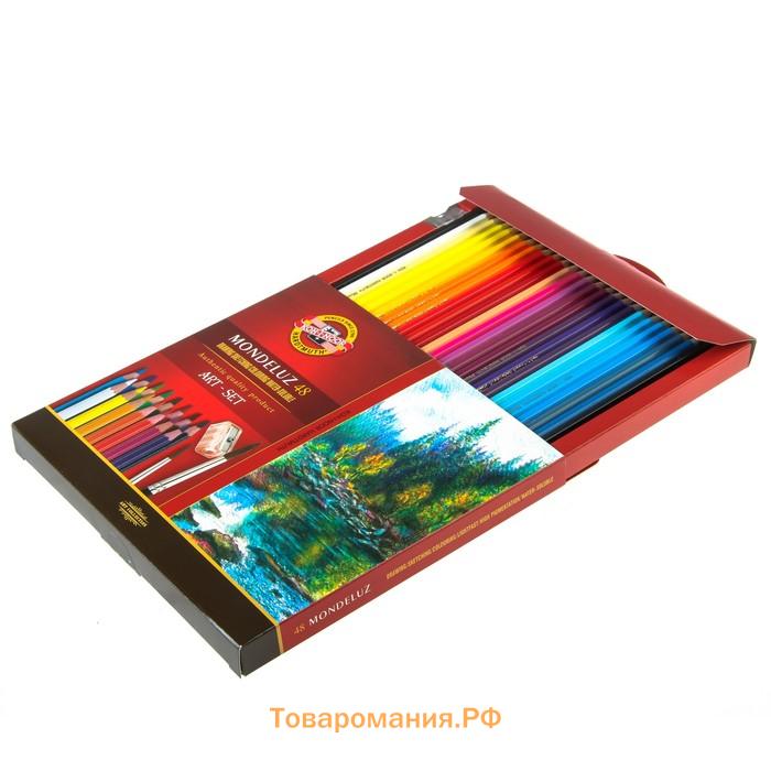 Карандаши цветные акварельные набор 48 цветов Koh-I-Noor Mondeluz 3713 + точилка + кисть 2 шт.