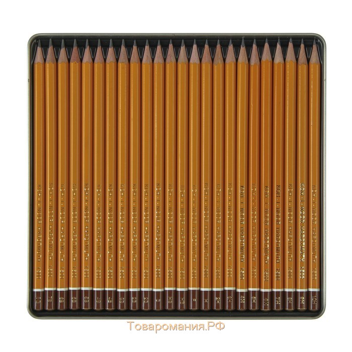 Набор карандашей чернографитных разной твердости 24 штуки Koh-i-Noor 1504 ART, 8В-10Н, в металлическом пенале