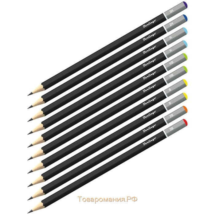 Набор карандашей чернографитных 10 штук Berlingo, 3H-3B, европодвес