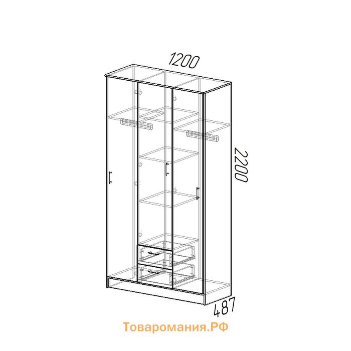 Шкаф трехстворчатый «Трио», 1200×482×2200 мм, цвет венге/лоредо