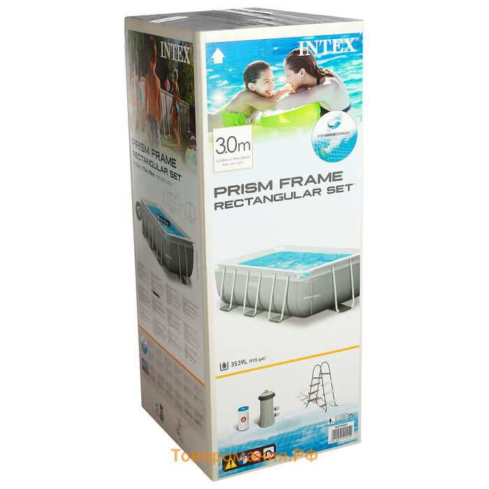 Бассейн каркасный INTEX Prism Frame 26784NP, 300×175×80 см, фильтр-насос, лестница, прямоугольный