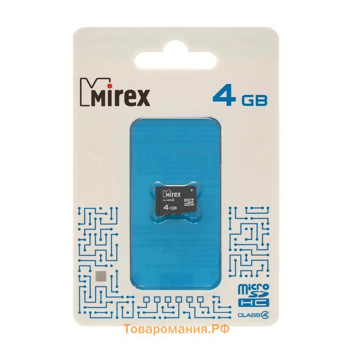 Карта памяти Mirex microSD, 4 Гб, SDHC, класс 4