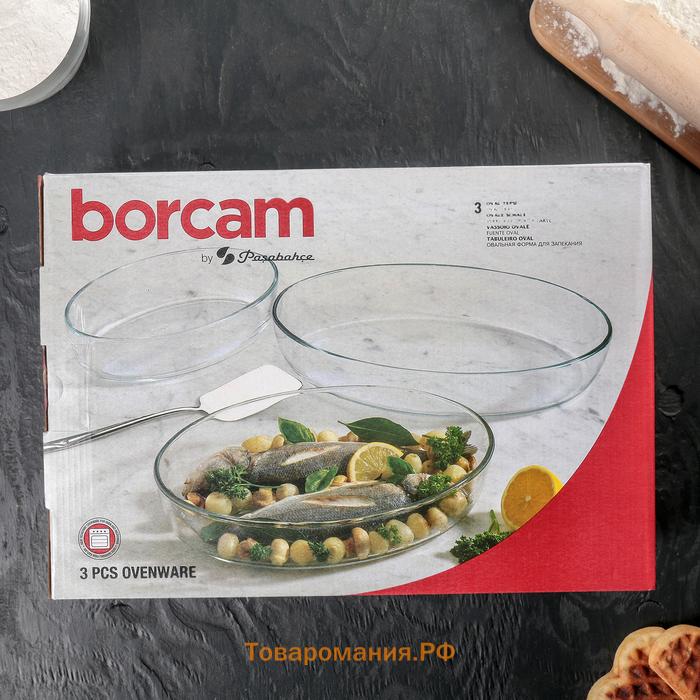 Формы для запекания Paşabahçe Borcam, 3 предмета: 1.5 л, 2.3 л, 3.2 л, жаропрочное стекло, прозрачные