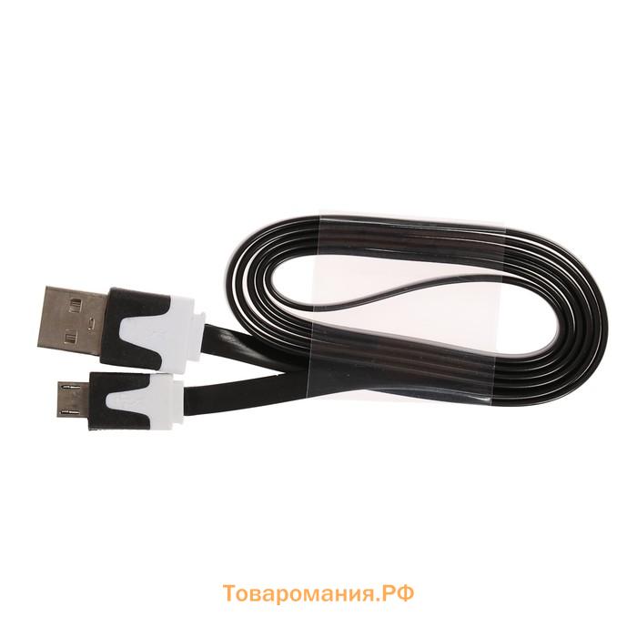 Кабель Luazon, microUSB - USB, 1 А, 1 м, плоский, чёрный