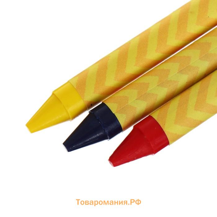 Мелки восковые 6 цветов, 93×8 мм, Calligrata, в картонной коробке