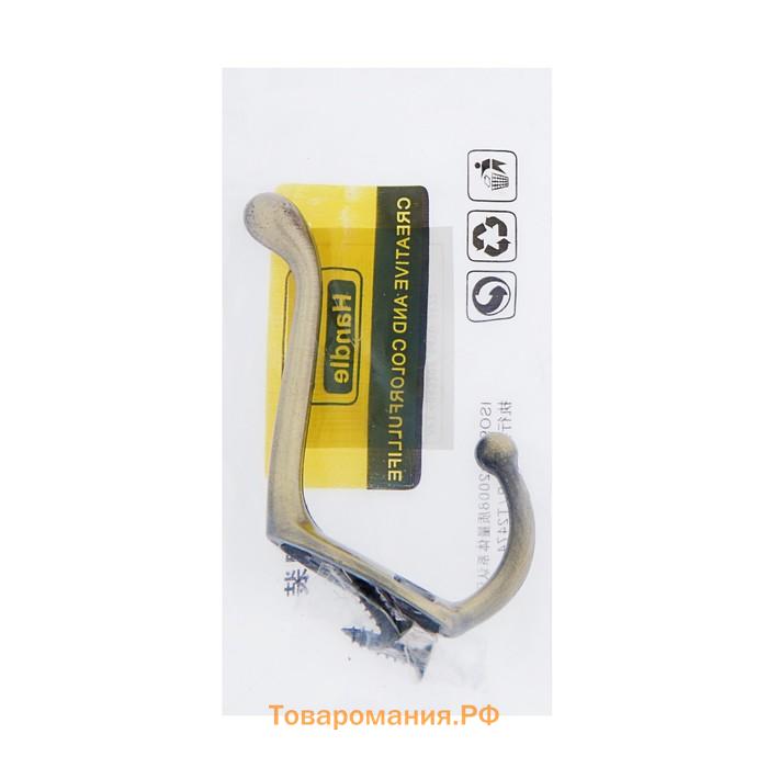 Крючок мебельный ТУНДРА TKd=015, двухрожковый, бронза