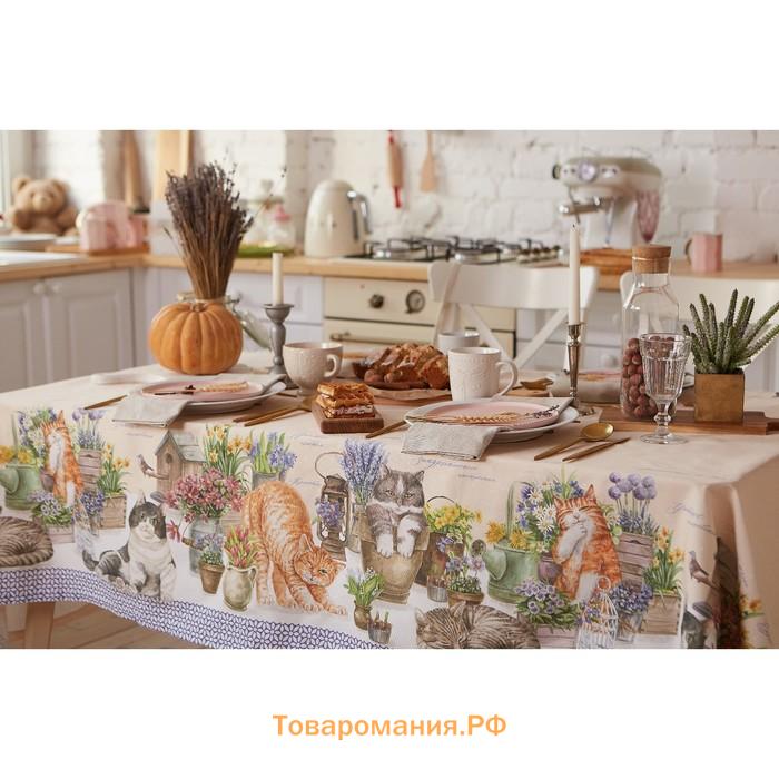 Скатерть  «Уютные коты», 180×147 см, 100% хлопок, саржа 190 г/м²