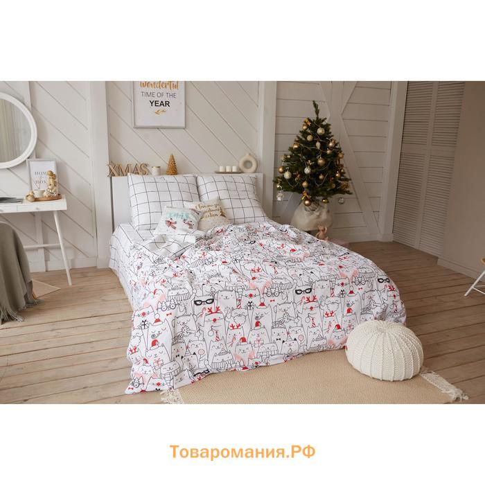 Новый год. Постельное белье  1.5 сп Xmas cat 143*215 см, 150*214 см, 70*70 см - 2 шт