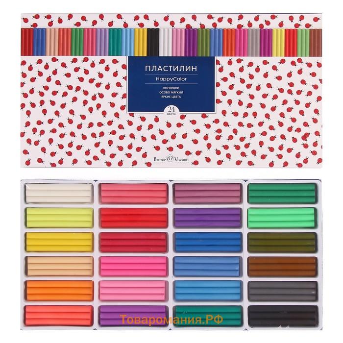 Пластилин мягкий (восковой) 24 цвета 500 г, Happycolor, МИКС