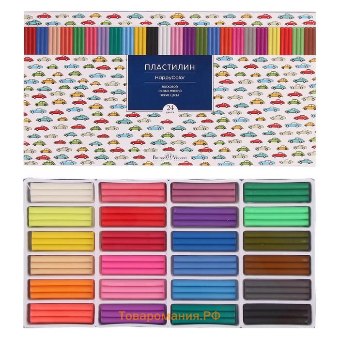 Пластилин мягкий (восковой) 24 цвета 500 г, Happycolor, МИКС