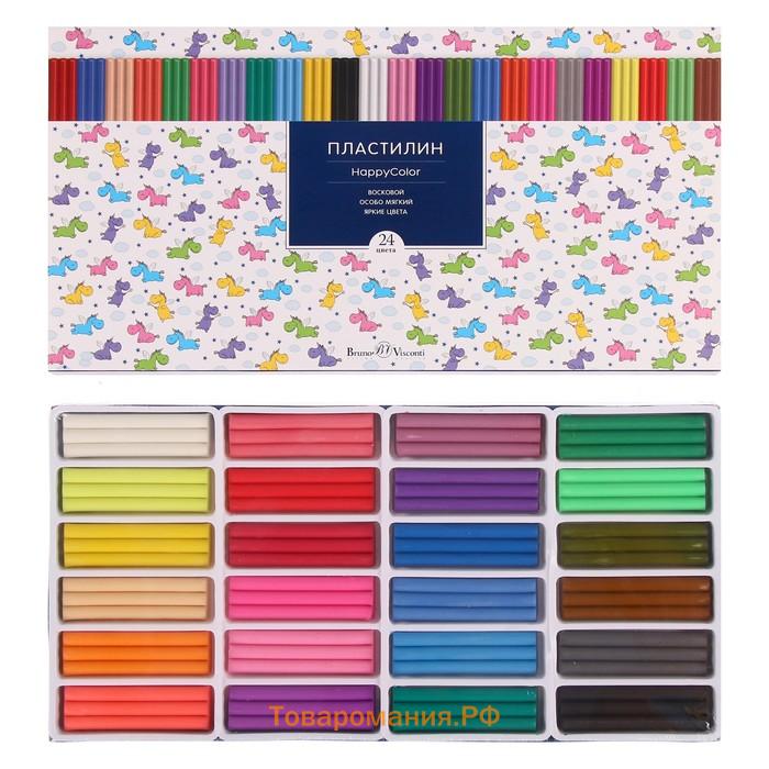 Пластилин мягкий (восковой) 24 цвета 500 г, Happycolor, МИКС