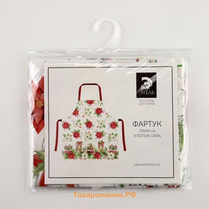 Новый год. Фартук "" Christmas red flowers 60х70см, 100% хл, саржа 190 гр/м2