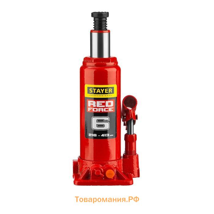 Домкрат бутылочный гидравлический STAYER RED FORCE 43160-6_z01, 216-413 мм, 6 т