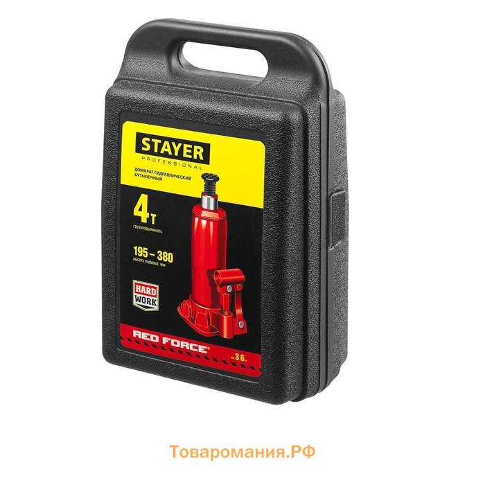 Домкрат бутылочный гидравлический STAYER RED FORCE 43160-4-K_z01, 194-372 мм, 4 т, в кейсе