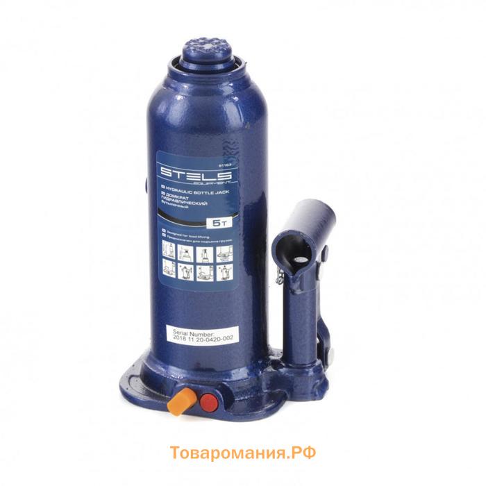 Домкрат гидравлический бутылочный Stels 51163, h подъема 207-404 мм, 5 т