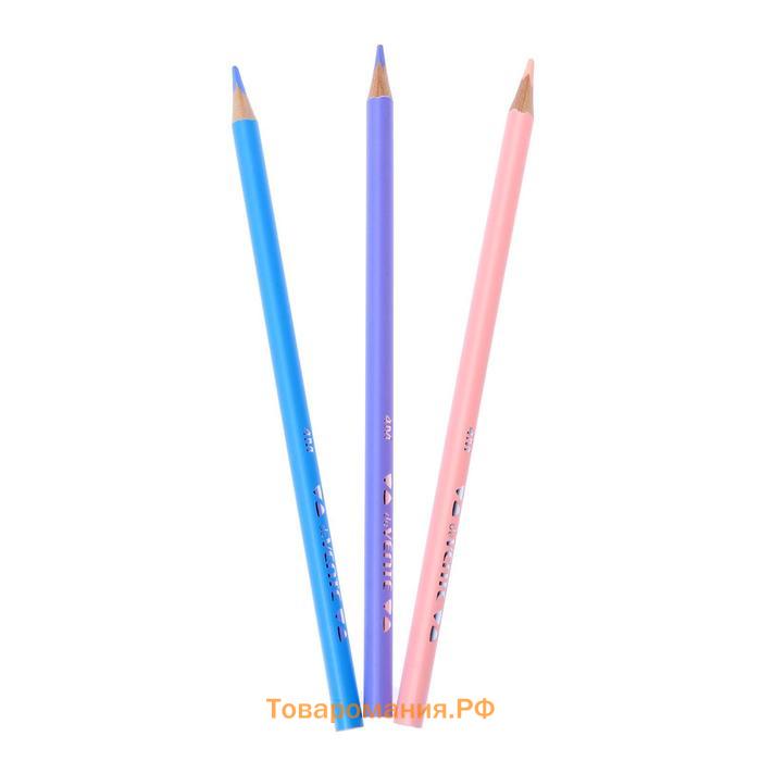 Карандаши цветные 12 цветов, deVENTE Trio Mega Soft Pastel, трёхгранный корпус, супер мягкие, 4M, грифель 3 мм, пастельные цвета