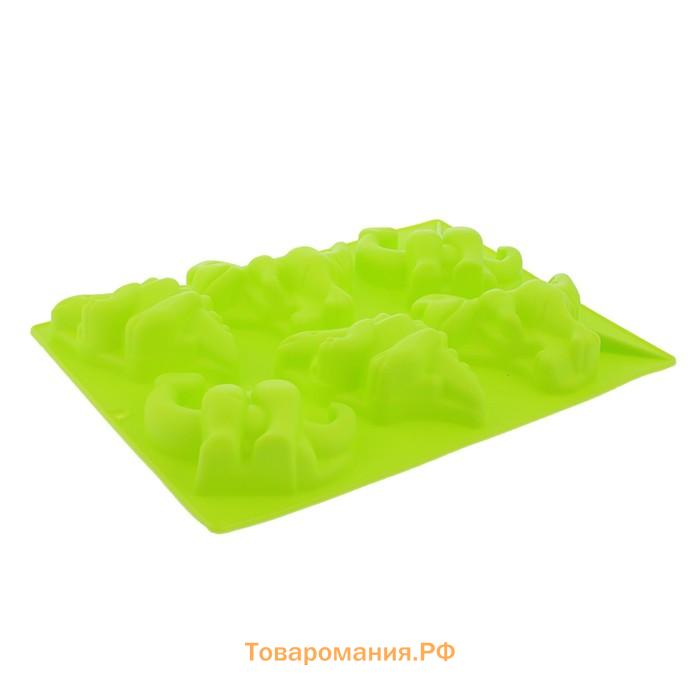 Форма для выпечки  «Животные.Динозавры», силикон, 29×21 см, 6 ячеек (10.4×7.2 см), розовая