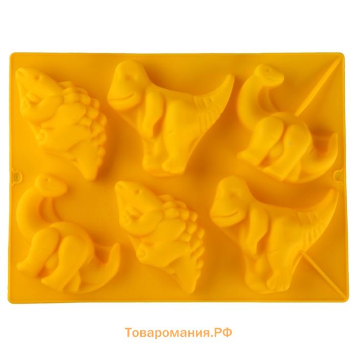Форма для выпечки  «Животные.Динозавры», силикон, 29×21 см, 6 ячеек (10.4×7.2 см), розовая