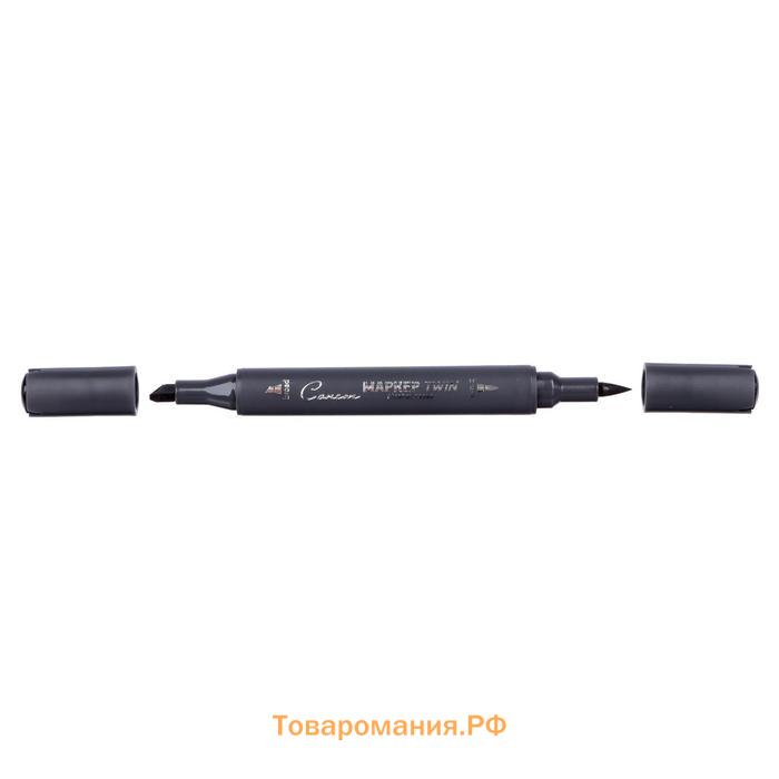 Маркер-кисть художественный, ЗХК "Сонет" TWIN Brush, двусторонний: кисть/скошенный, спиртовая основа, чёрный 211-S
