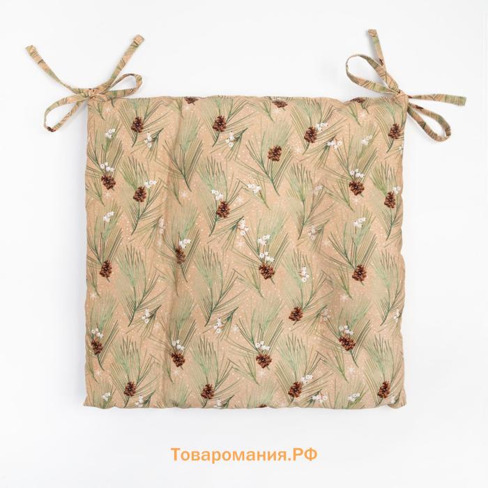 Новый год. Подушка на стул  "Spruce branches" 42х42х7см, 100%хл, саржа 190 г/м2