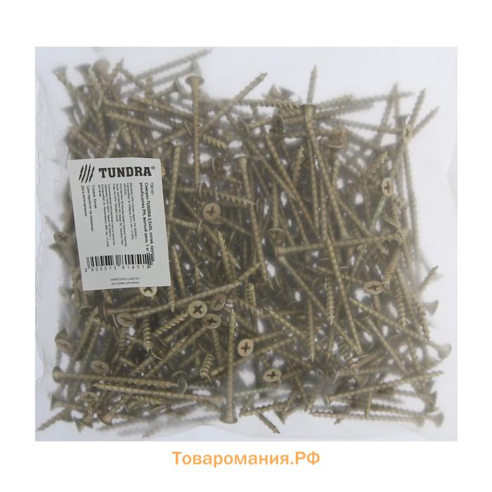 Саморез 3.5×55 мм ТУНДРА PREMIUM, потай, крупная резьба, шлиц PH, желтый цинк, 1 кг