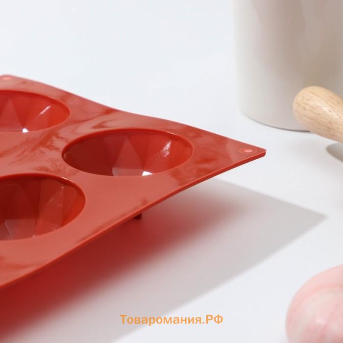 Форма для выпечки  «Бриллиант», силикон, 8 ячеек, 29×17×2.2 см, d=5.8 см, коричневая