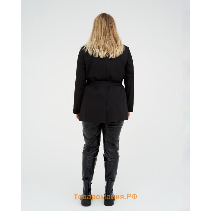 Пиджак женский с поясом MIST plus-size, размер 58, цвет чёрный