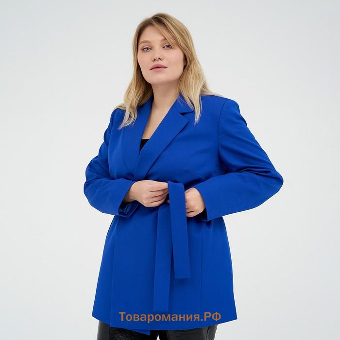 Пиджак женский с поясом MIST plus-size, размер 52, цвет синий