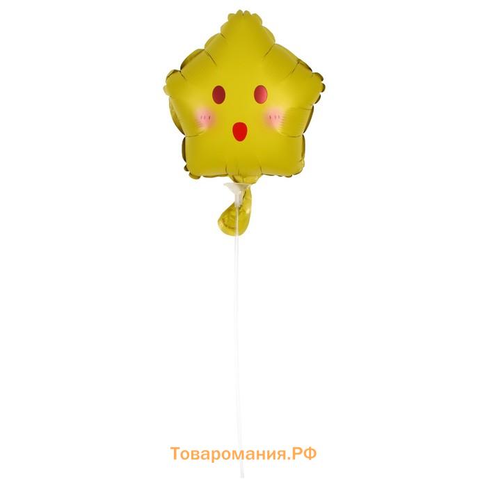 Воздушный шар фольгированный 10" «Звезда смайл», жёлтый, МИКС