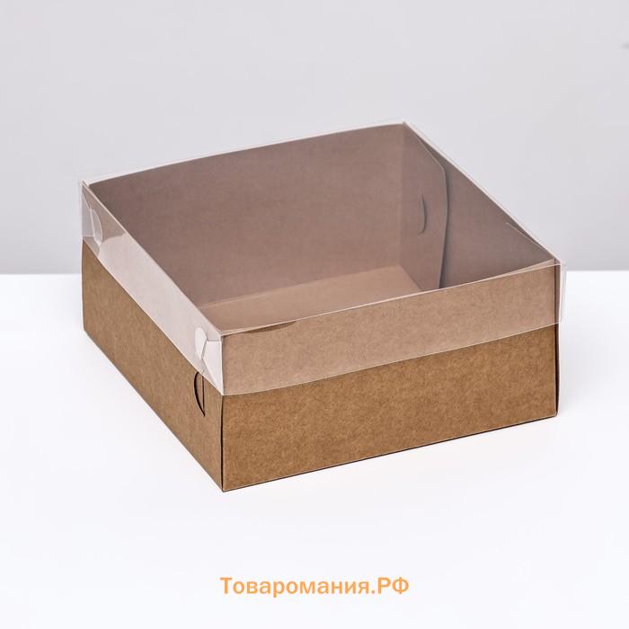 Кондитерская упаковка, крафт с PVC крышкой, 17×17×8 см