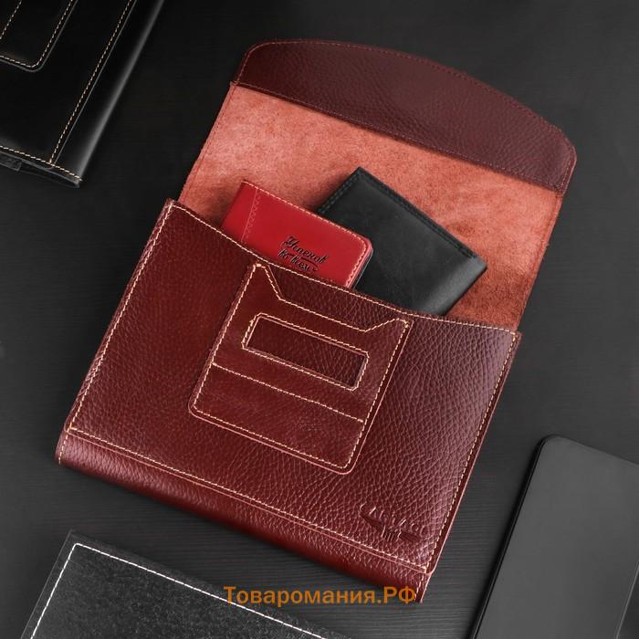 Папка для автодокументов Cartage, натуральная кожа, коричневая, 22×18×4.5 см