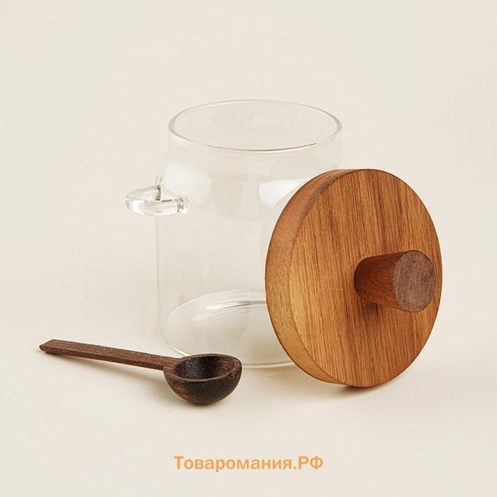 Банка для сыпучих SL Home «Южная акация», 400 мл, 10.5×9×13 см, с ложкой, стекло, прозрачная