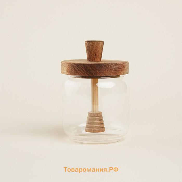 Баночка для мёда SL Home «Южная акация», 450 мл, 9×13.5 см, с крышкой и ложкой, стекло, прозрачная
