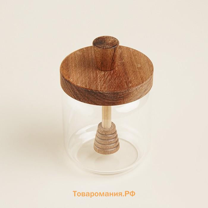 Баночка для мёда SL Home «Южная акация», 450 мл, 9×13.5 см, с крышкой и ложкой, стекло, прозрачная