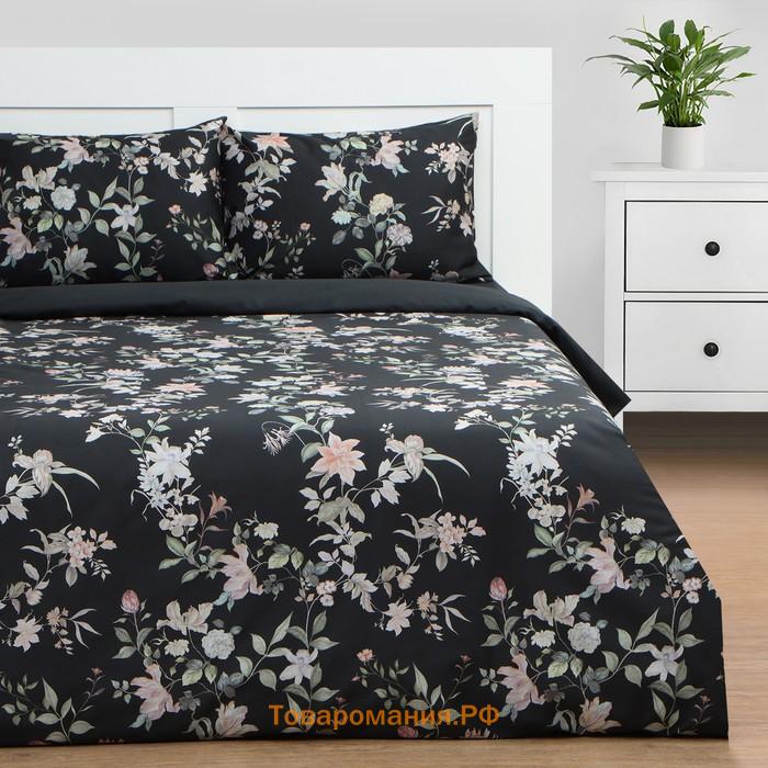 Постельное бельё  2 сп Black flowers, 175х215 см, 200х214 см, 50х70 см -2 шт, мако-сатин 114г/м2