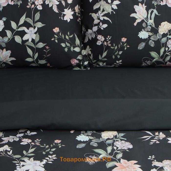 Постельное бельё  2 сп Black flowers, 175х215 см, 200х214 см, 50х70 см -2 шт, мако-сатин 114г/м2
