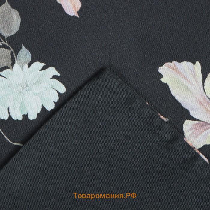 Постельное бельё  2 сп Black flowers, 175х215 см, 200х214 см, 50х70 см -2 шт, мако-сатин 114г/м2