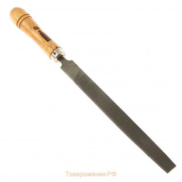 Напильник ТУНДРА, плоский, сталь У10, деревянная рукоятка, №2, 200 мм