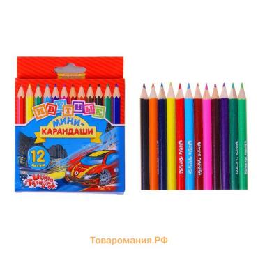Карандаши Calligrata «Машинка», 12 цветов, МИНИ, корпус деревянный, треугольный